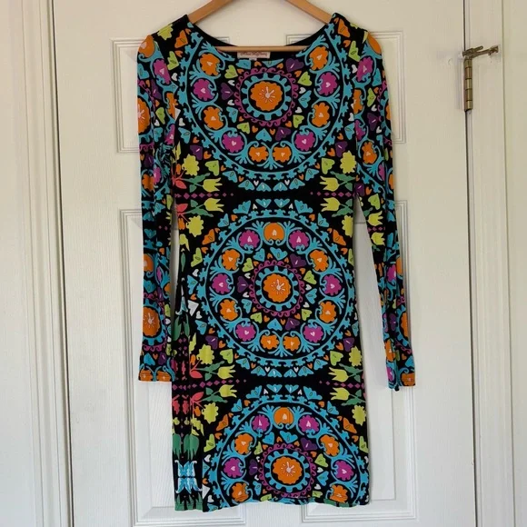 mara hoffman long sleeve dress Mara Hoffman Blue and Orange Long Sleeve Dress